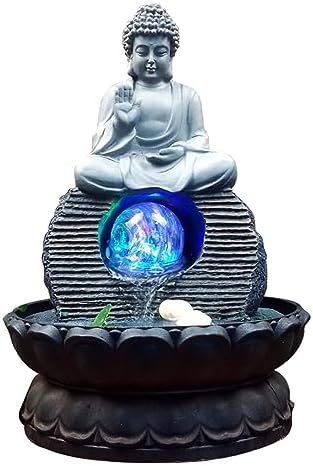 PAVLDSIN Indoor Buddha Tabletop Fountain - Grey Zen Meditation Water Feature