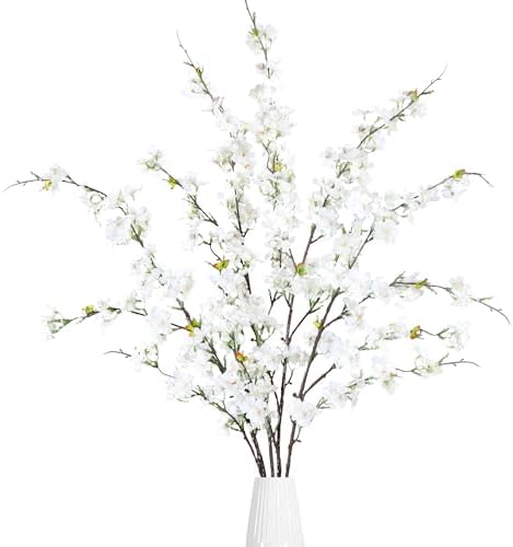 Sggvecsy 4 Pc Artificial Cherry Blossom Branches White