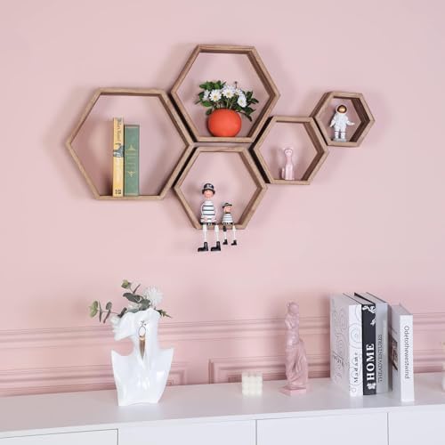 PHOENANCEE Hexagon Floating Shelves Set of 5