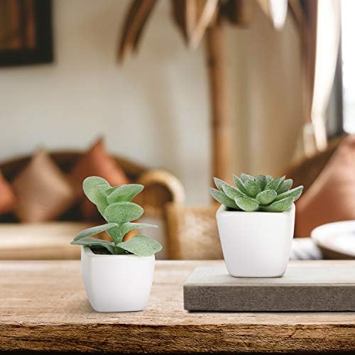 MyGift Set of 4 Mini Assorted Artificial Succulent Plants in White Ceramic Pots