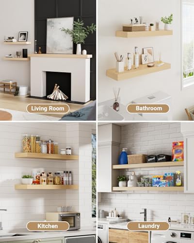QueenFun White Oak Floating Shelves 2 Inch Thick 2-Piece