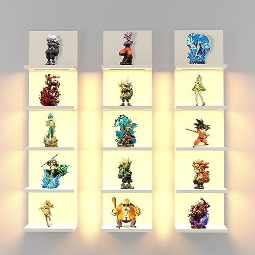 5 Tier Wall Shelf With Light White Modern Vertical Floating Shelves for Home Decor