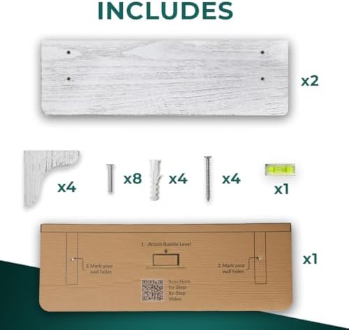 Real Wood Rustic White Wall Shelves - 17 Inch 2 Pack
