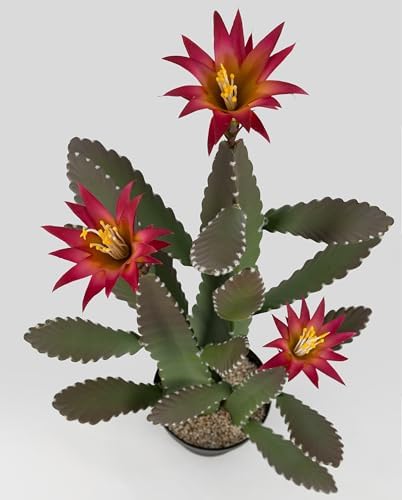 33 Inch Artificial Cactus with Magenta Flowers in Pot
