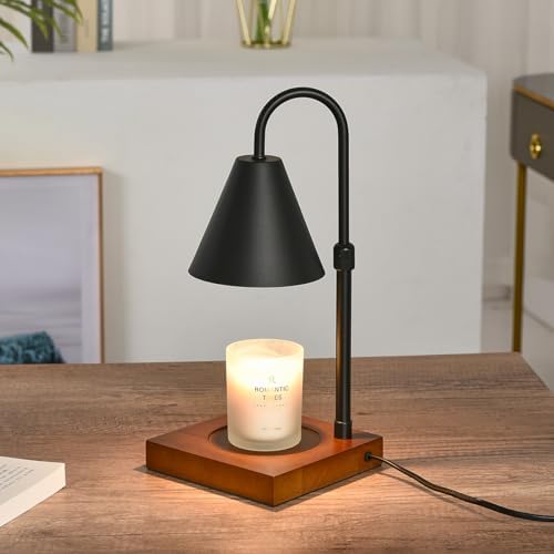 Electric Candle Warmer Lamp with Timer and Dimmer Adjustable Height Walnut Wood Base Black