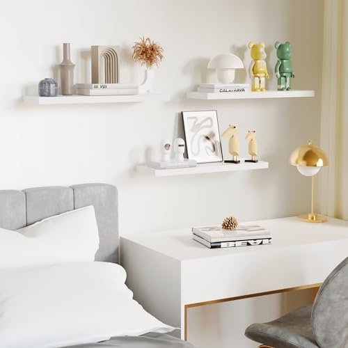 White Wood Floating Shelves Set of 3 for Wall