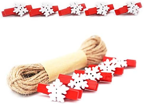 50PCS Christmas Wooden Photo Clips with Jute Twine for Cards and Crafts