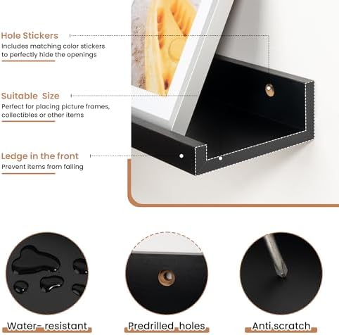 Fun Memories Floating Shelves Set of 2 32 Inch Black Rustic Wall Mounted Picture Ledge Storage