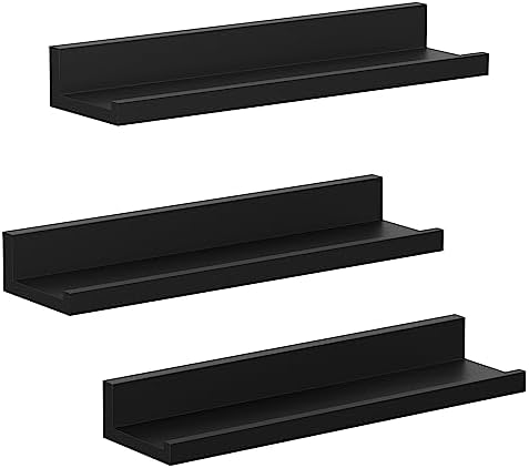 SONGMICS Set of 3 Floating Wall Shelves 15-Inch Wide Black