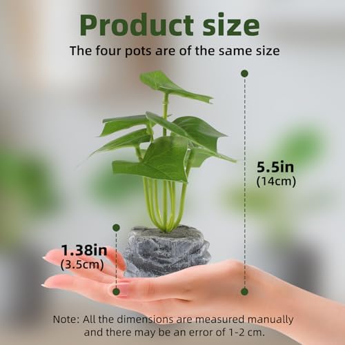 4Pcs Artificial Plants Mini Potted Lifelike Faux Greenery Cement Vase Decor