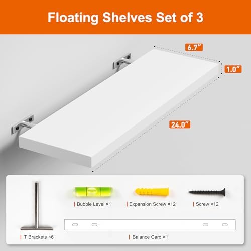 White Wood Floating Shelves Set of 3 for Wall