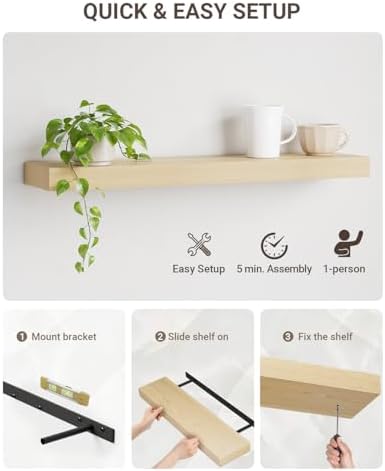 QueenFun White Oak Floating Shelves 2 Inch Thick 2-Piece