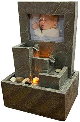 Natures Mark 11 Inch H Cascading Photo Frame Water Fountain with LED Lights and River Rocks