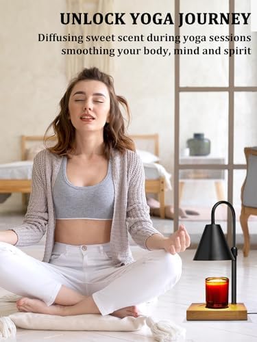 Electric Candle Warmer Lamp with Timer and Dimmer Adjustable Height Walnut Wood Base Black