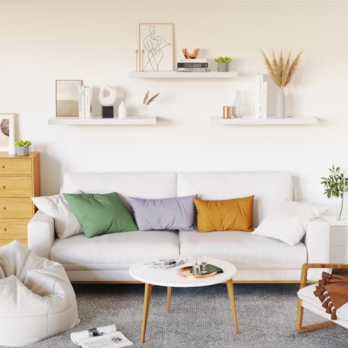 White Wood Floating Shelves Set of 3 for Wall