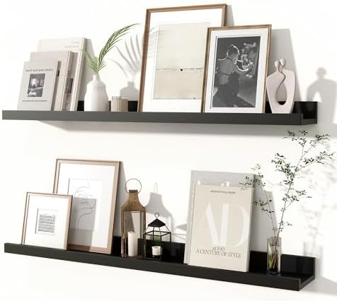 Fun Memories Floating Shelves Set of 2 32 Inch Black Rustic Wall Mounted Picture Ledge Storage