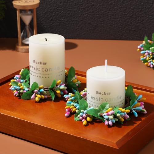 POPETPOP Easter Candle Wreaths 4PCS Artificial Berry Candle Holders for Spring Decor