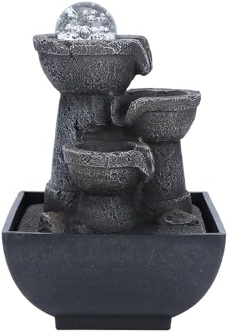 LED Tabletop Fountain with Waterfall and Ball for Home Office Decor