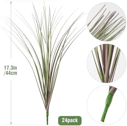 Purple-Green Artificial Grass Leaves 24pcs for Home Office Decor