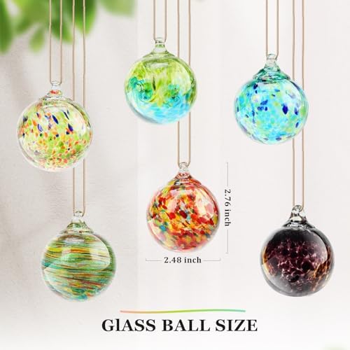 Colorful Hand Blown Glass Hanging Ornaments 6 Pcs