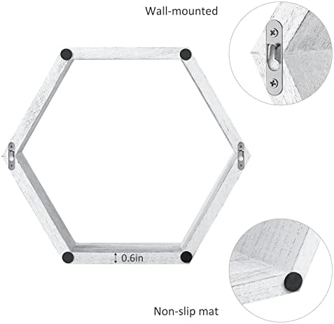 YBING Hexagon Floating Shelves Set of 6 Grey-White