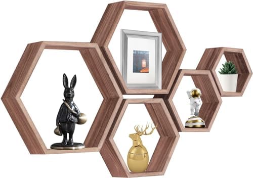 PHOENANCEE Hexagon Floating Shelves Set of 5