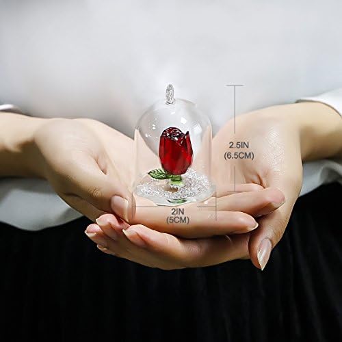 HD Crystal Rose Flower Figurine in Glass Dome
