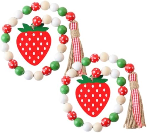 Jojofuny 2pcs Strawberry Beaded Garland Tassels Wall Hanging Decor