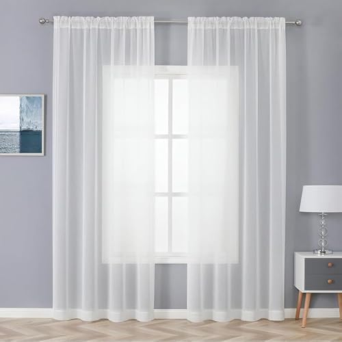 WUBODTI White Sheer Linen Curtains 2 Panel Set