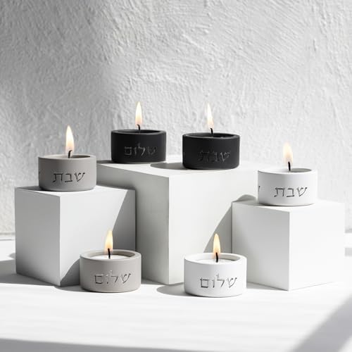 SURI Shabbat Candle Holders Set Modern Minimalist Concrete Tea Light Holders