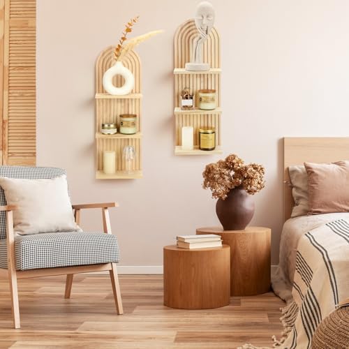 Geetery 2 Pcs Arch Wood Floating Shelf Modern Boho Decor