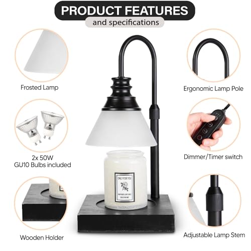 VISUAL DIGESTION Candle Warmer Lamp for Large Jar Candles - Electric with Timer and Dimmable 3000K