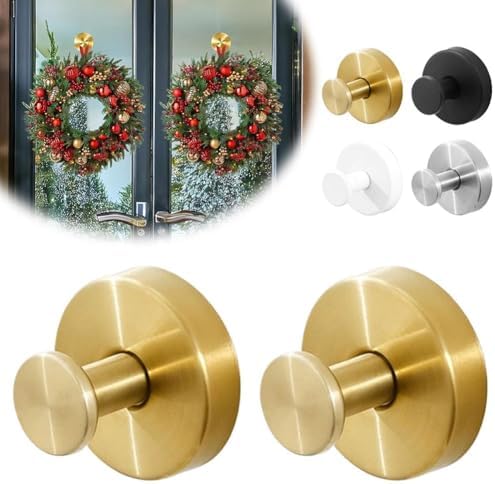 2 Pack Stainless Steel Wreath Hanger - Front Door Garland Hanger with Suction Cup