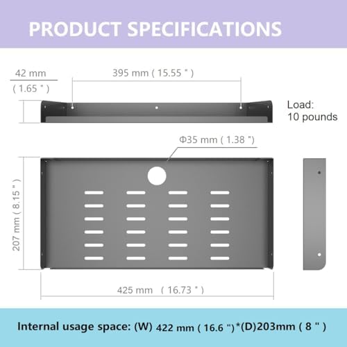 Jingchengmei 2 Pcs Metal Floating Shelf for Storage and Display