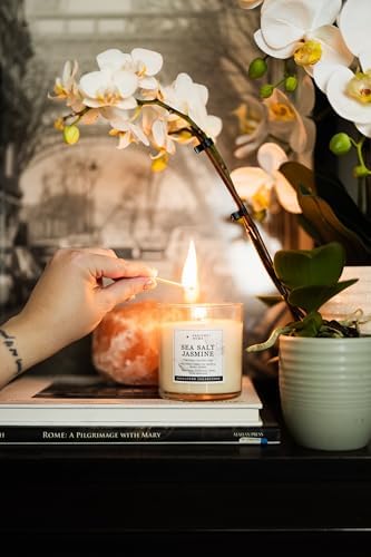 PERIPETI Home Sea Salt Jasmine Candle - 85oz Soy Wax Jar with Wooden Wick