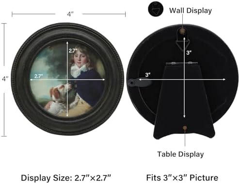 3x3 Small Vintage Round Picture Frame Mini Antique Black Grey Ornate Artistic Display Frame