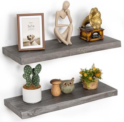 Floating Shelves for Wall 24x93 Inch Rustic Elm Wood Set of 2