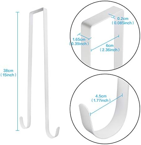 15 Inch Double Side Wreath Hanger - Over The Door Metal Hook for Christmas Wreath - Holds 2 Wreaths