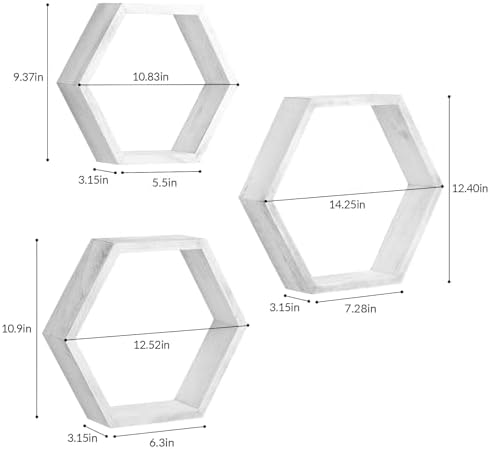 YBING Hexagon Floating Shelves Set of 6 Grey-White