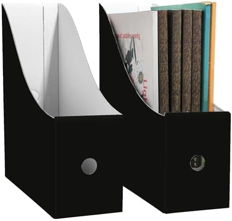 2 Pack Black Cardboard Magazine File Holders for Desktop Storage