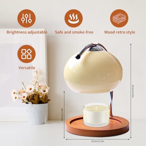 Retro Wood Candle Lamp with Glass Warmer and Dimmable Light