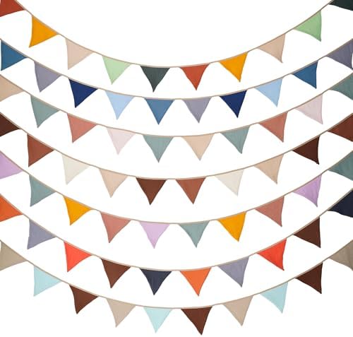 JIALITFUN Fabric Bunting Banner 2 Pack Neutral String Flags 85 ft