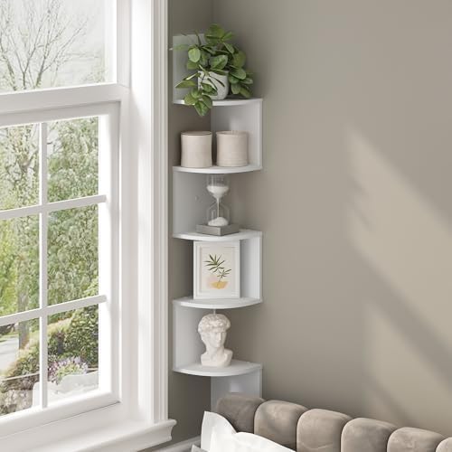 Furinno 5-Tier Floating Corner Shelf White
