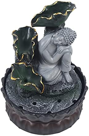 Indoor Buddha Waterfall Fountain with LED Lights and Soothing Sound for Home Office Decor