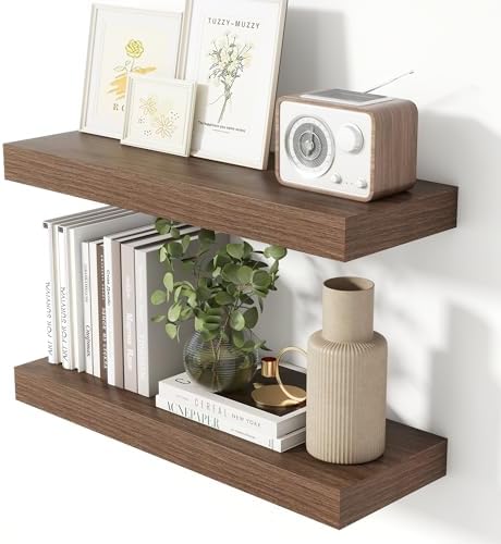 Heimlove 24 Inch Floating Shelves Set of 2 Wall Mount Walnut