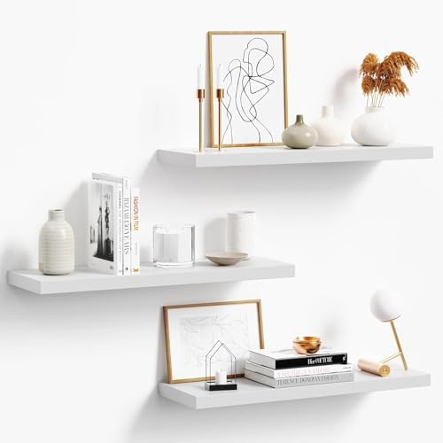 White Wood Floating Shelves Set of 3 for Wall