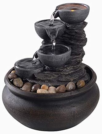 Teamson Home Indoor Tabletop Zen Waterfall Fountain with LED Lights and Pump Stone Gray