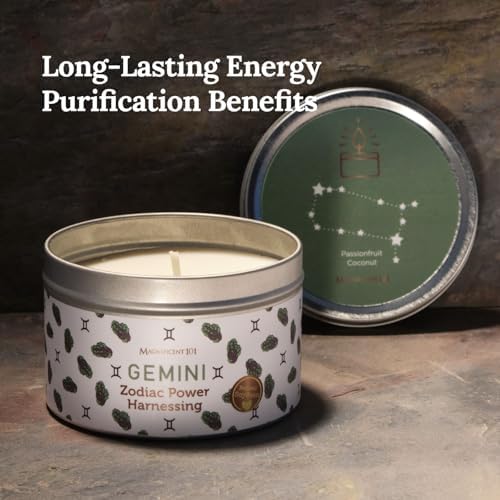 Magnificent 101 Gemini Candle 6 Oz Round Tin Green White