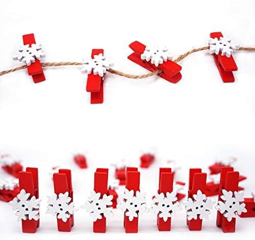 50PCS Christmas Wooden Photo Clips with Jute Twine for Cards and Crafts