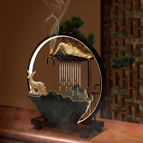 Headery Indoor Water Fountain with LED Light and Incense Holder